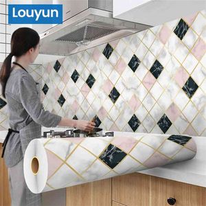 60*300cm Wallpaper waterproof and oil proof self-adhesive vinyl film for kitchen stove cabinet living room home decoration 210722