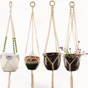Macrame Flower Pot Geweven Mand Gunst Katoen Handgemaakte Weave Plant Net Tas Verse Huis Tuin Opknoping Touw Boho Decor