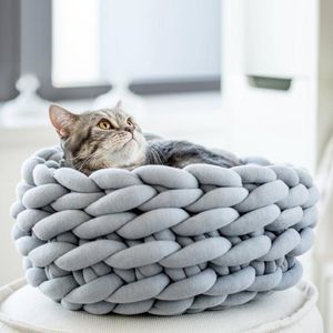 Wholesale cat beds accessories resale online - Kennels Pens Handmade Knit Pet Cat Bed Mat Detachable Soft Comfortable Warm Sleeping Nest Cave Basket For Small Cats House Accessories