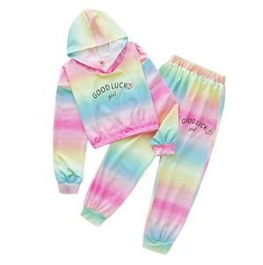 Kids Clothing Sets Girls Outfits Baby Clothes Children Wear Spring Autumn Cotton Rainbow long suit with hat 2-Piece Suits