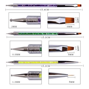 5 pcs cabeça dupla prego pincel liner uv polonês gel design penas com caneta de pontilhamento cabeça para manicure ferramenta nab016