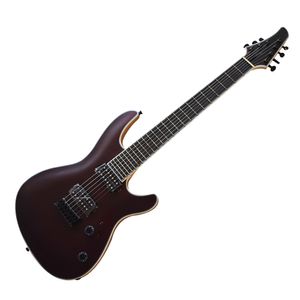 Fábrica Outlet-7 Cordas Neck-Thru-Thru-corpo Matte Vinho-Vermelho Guitarra Elétrica com 24 trastes, Rosewood Fretboard