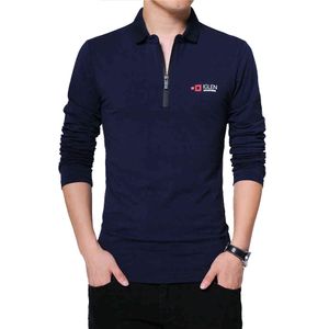 Browon Jesień Marka T Shirt Mężczyźni Z Długim Rękawem Zipper Collar Print Casual Tshirt Bawełniane Slim Fit T-Shirt Plus Size Men Clothing Y0322