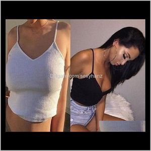 Tanks Camis & Tees Clothing Apparel Drop Delivery 2021 Wholesale- Womens Sexy Knitted Spaghetti Strap Shirt Vests Cotton Crop Solid Color Top