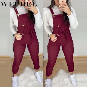 Kvinnor Elegant Skinny Lace Up Sling Jumpsuit med Pocket Ladies Slim Fit Bib Trousers Kvinnliga Romper Overaller Kvinnors Jumpsuits Rompers