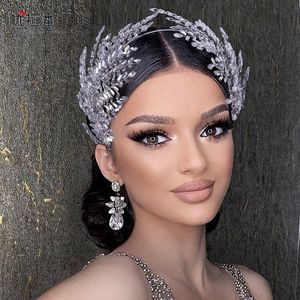 Baroque Luxury Rhinestone Beads Headpieces Heart Bridal Tiaras Crown Silver Plated Sparkly Crystal Diadem Headbands Wedding Hair Accessories Dubai Arabic AL9693