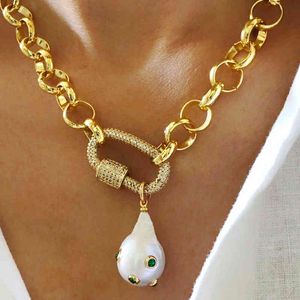 Creative design lady charm pendant necklace baroque natural pearl fashion twisted chain jewelry handmade party trend accessories