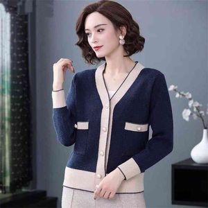 Colorblock Striped Button Knit Cardigan Sweater Female Pocket V-neck Single-breasted Casual Jumper Women Spring Autumn 210427