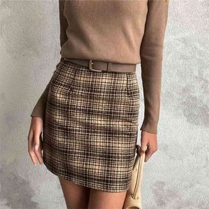 Plaid Mini Skirt Kvinnor Bodycon Höst Winter Party Club Chic Short Elegant Office Kvinna 210427