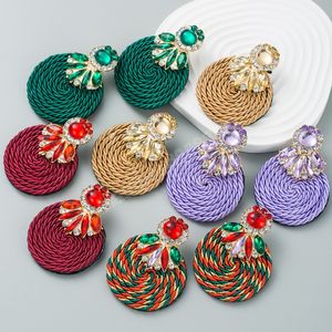 Orecchini pendenti in cristallo colorato di lusso realizzati a mano con corda che intreccia orecchini geometrici rotondi pendenti orecchini per ragazze