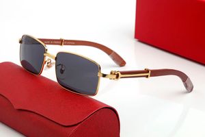 Очки Женские солнцезащитные очки для мужчин Модные солнцезащитные очки Полнокадровая прямоугольная форма Дизайн с металлическими заклепками Золотой блеск Коричневые линзы Рог буйвола