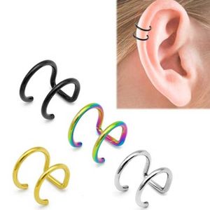 Hoop Huggie Women Earring Clip Tragus Stainless Steel Fake Ear Rings Nose Piercing Body Jewelry Gold Color Earrings