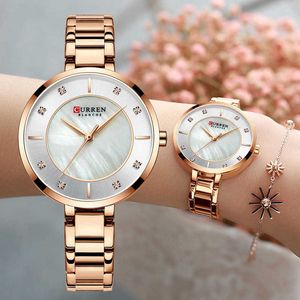 Curren 9051 Woman Watches Rose Gold Top Marca Luxo Relógio Mulheres Quartzo Waterwatch WristWatch Senhoras Relógio Relógio 210616