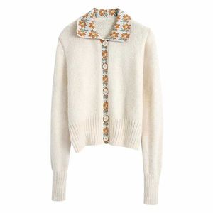 Fall Winter Women Contrasting Knit Cardigan Long Sleeves Collared Women Sweater Casual Fashion Chic Tops 210709