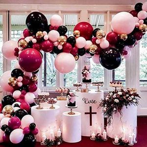 110pcs Burgundy and Rose Red Balloon Garland Arch Kit with Black Pink Latex Balloons Wedding Birthday Party Decorations Globos X0726