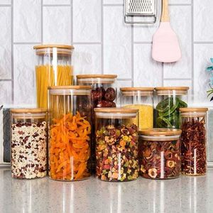 Storage Bottles & Jars Candy Jar Spice Glass Bamboo Lid Container With Cookie Kitchen Food Storagekitchestorage Kitchenitems
