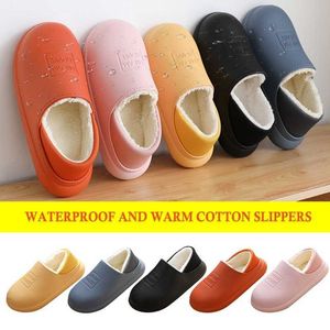 Männer Slipper Indoor Leder Winter wasserdes warmes Haus Fell Frauen Slipper Männliche Ehepaar -Plattform Schuhschuppen Unisex 2020 P0828