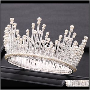 Klipp Barrettes Drop Leverans 2021 Ailibride Rhinestone Pearl Rose Gold Round Rund Crown For Wedding Tiara Catwalk Dress Bridal Headpiece Ha