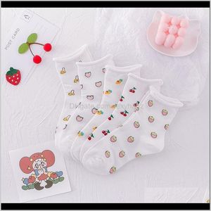 Strumpfwaren Damenunterwäsche Bekleidung Drop Delivery 2021 Cute Edge White Funny Fruit Design Banane Pfirsich Kirsche Karotte Stberry Socken Damen Calce