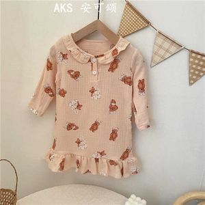 Kleid Volle Hülse Knielangen Pullover A-linie Solide Regelmäßige Baumwolle Neue Mode Einfache Süße Frühling Herbst Kinder Mädchen G1026