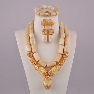 Naturliga korallvita afrikanska korallpärlor Stora brud smycken sätter Nigeria Coral Beads Smycken Set H1022