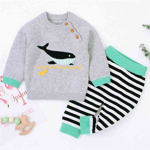 Spring Autumn Infant Baby Boys Girls Clothing Sets Kids Suit Boy Girl Cute Cetacean Knit Fashion Clothes 210521