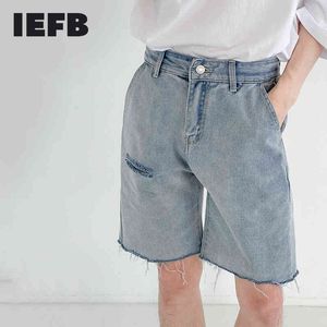 IEFB Holed Denim Shorts Mäns Sommar Tunn Mode Vintage Streetwear Casual Knee Längd Byxor Burrs Jeans Shorts 9Y7583 210524