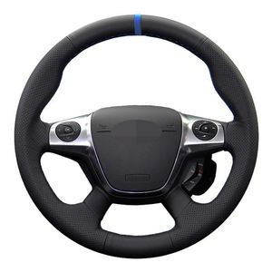 Car Steering Wheel Cover Hand-Stitched Soft Black Genuine Leather For Ford Focus 3 2012-2014 KUGA Escape 2013-2016