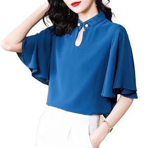 M-3XL Fashion Feminina Chiffon Camisa Verão Western-Style Meia Manga Top High-End Solto Selfo Selvagem 210520