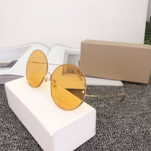 Óculos de sol de design feminino Armação de metal Óculos de versão redonda Lente de vidro de 58 mm Pernas finas Óculos de sol de armação completa legais