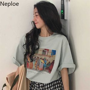 Harajuku print kvinnor t-tröjor insats o nacke kort puff ärme damer tees lose casual bomull kvinnliga toppar 1A007 210422