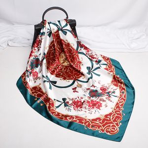 90*90cm Silk Square Scarf Women's Satin Printed Handkerchief Mother's Day Customized Gift Female Head Bandana Fashion