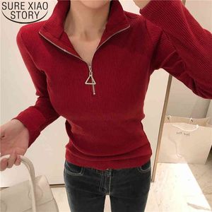 Hong Kong Styl Turtleneck Kobiety Jesień Zima Koreański Moda Z Długim Rękawem Sweter Zipper Dzianiny Pullover Swetry 11043 210417