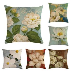 Flower Pattern Cotton Linen Cushion Cover Vintage Style Flowers Pillowcase Waist Throw Pillows 45x45cm Cushion Decorative Pillow