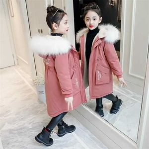 Barn Vinter Jacka Mode Tjej Kläder Barnkläder Parka Faux Fur Coat Hooded Snowsuit Teen Tjock Velvet Ytterkläder 211203