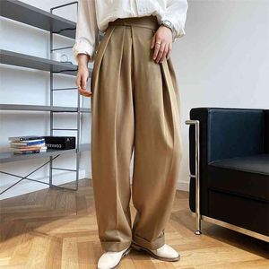 Vintage marrom espessa terno calças para mulheres outono inverno moda alta cintura reta harajuku harem calças coreanas roupas 210915