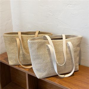 Borsa alla moda Borsa da donna da spiaggia estiva in paglia intrecciata in puro colore Borsa a tracolla per la spesa Borsa casual da donna di grande capacità Borsa a tracolla