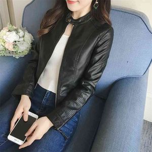 Spring Faux Leather Jacket Women Slim Vintage Black Soft Motorcycle Short Jackets Lady Bomber Coat Outwear 210430