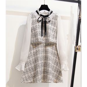 Spring Women Long Sleeves False two pieces Design Bow Dress Female Beautiful Dresses A619 210428
