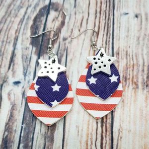 Großhandel mehrschichtige Kunstleder-Tropfen-Blatt-Ohrringe, amerikanische Flagge, fünfzackiger Stern, geschichtete Tropfen-Ohrringe für Damenmode, X0709, X0710