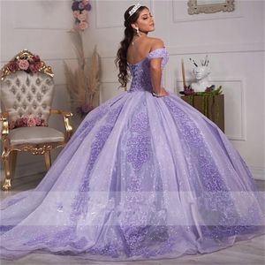 Elegancka lekka fioletowa suknia balowa księżniczki quinceanera sukienki puszyste na ramię słodkie 15 16 sukienki konkursowe sukienki vest249i