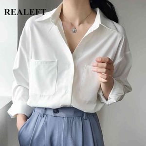 Camicetta da donna formale bianca con una tasca Camicie da donna a maniche lunghe da ufficio Camicie eleganti da donna primavera 210428
