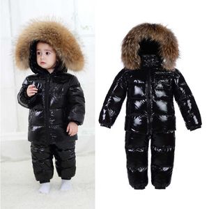 Zestawy odzieżowe dla dzieci Baby Girl Clothes Winter Boy Down + Spodnie Winterjas Jongens Kurtka Kurtka Naturalne Big Fur Parka Toddler H0909