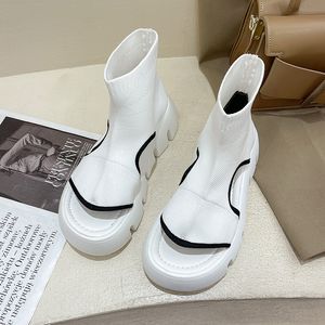 Mode Hohe Stiefel Damen Sandalen 2022 Sommer Neue Komfort stricken Weiße Plattform Sandalen Frauen Schuhe Chunky Offene spitze Sandalen