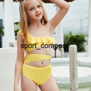 Ruffle Girls Swimwear 2 ~ 13 Anos Crianças Amarelo Swimsuit Um Peça Swimsuit Banheira Terno Kid Beach Wear Toddler Teen Monokini