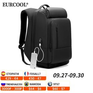 EURCOOL 17インチのラップトップバックパック男性撥水性機能リュックサックUSB充電港旅行バックパック男性N1755 210929