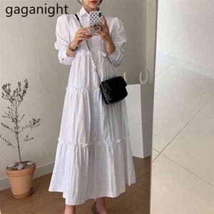 Eleganckie kobiety Maxi White Shirt Dress Casual Luźna Party Bodycon Sukienki Kobiet Z Długim Rękawem Pojedyncze piersi Vestidos 210601