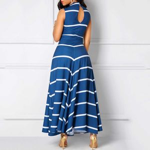 2021 new style V-neck sleeveless high-waist long skirt plus size summer party ladies stripes Y1006