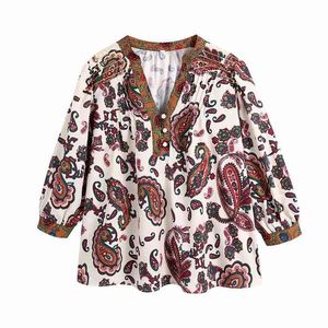 PUWD Oversize Women Soft Cotton V Neck Blouse Spring-autumn Fashion Ladies Chinese Style Shirt Female Loose Top 210522