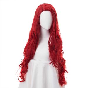 Morematch film Aquaman Mera Cosplay perruque 80 cm rouge Long bouclés ondulés résistant à la chaleur cheveux synthétiques femmes fête + casquette Y0913